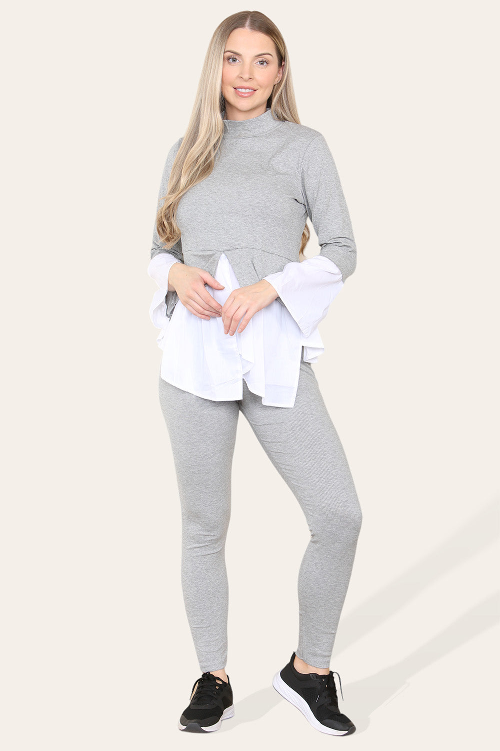 Ribbed Lounge Wear Flared Shirt and Leggings Co-Ord Set - AX Labels