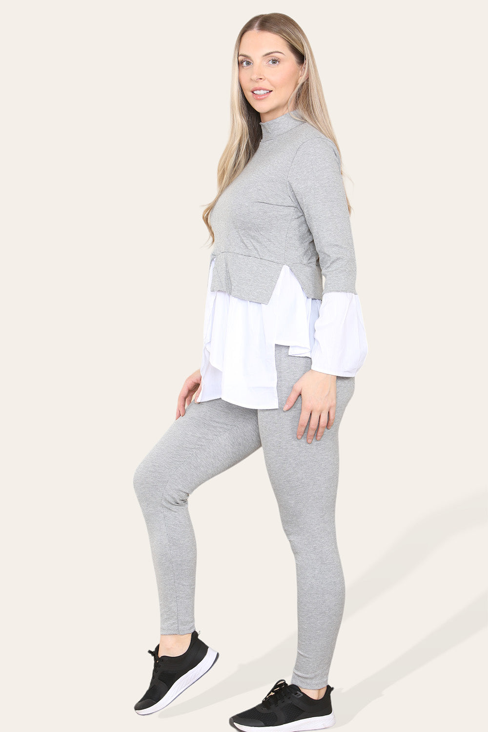 Ribbed Lounge Wear Flared Shirt and Leggings Co-Ord Set - AX Labels