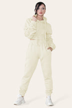 Ruched Sleeves Cropped Hoodie and Cropped Jogger Cuffed Bottom Loungewear Tracksuit Set - AX Labels