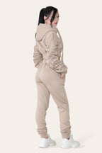 Ruched Sleeves Cropped Hoodie and Cropped Jogger Cuffed Bottom Loungewear Tracksuit Set - AX Labels