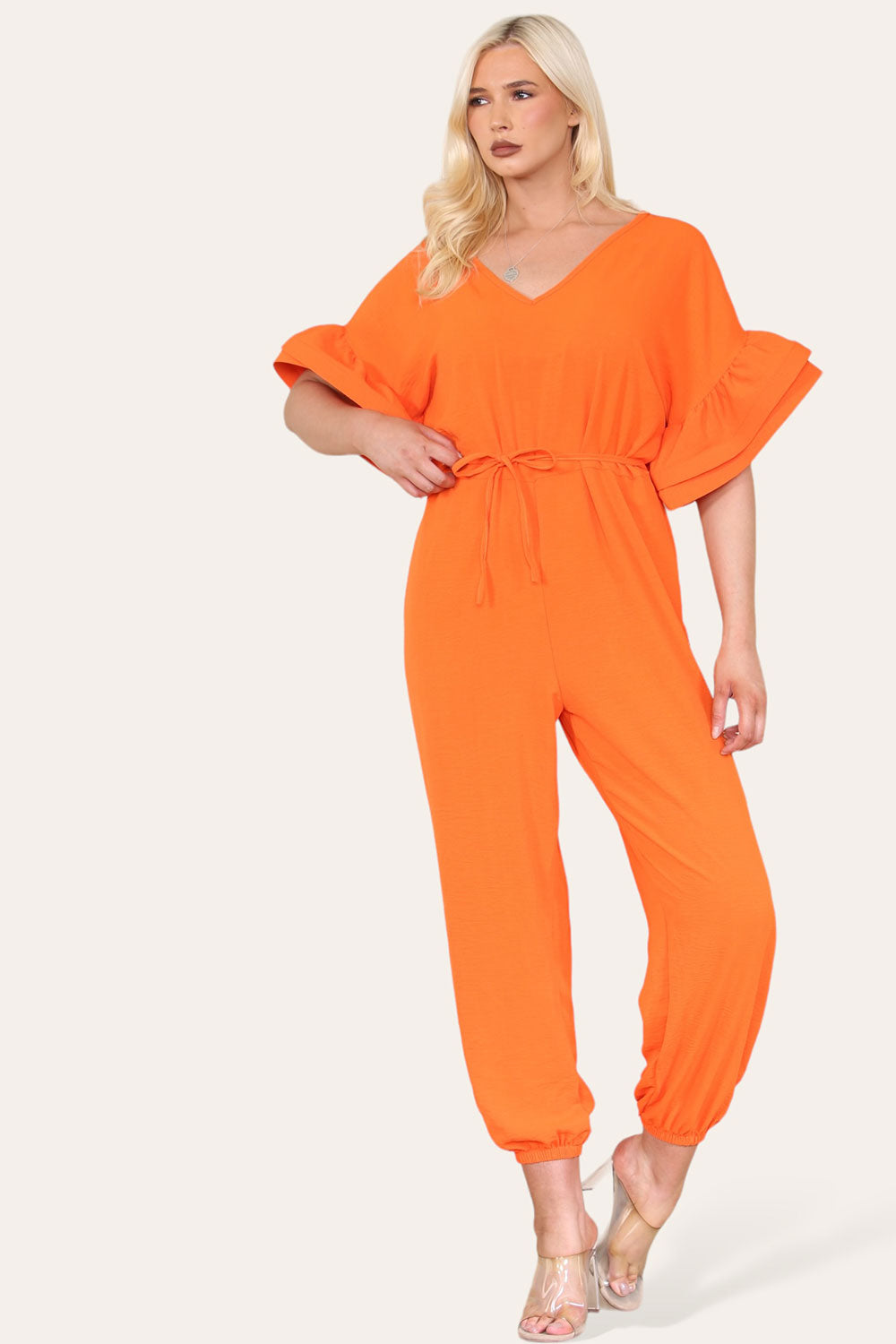 Ruffle Sleeves Frill Tie Jumpsuit - AX Labels