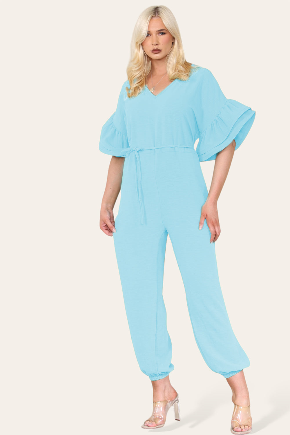Ruffle Sleeves Frill Tie Jumpsuit - AX Labels