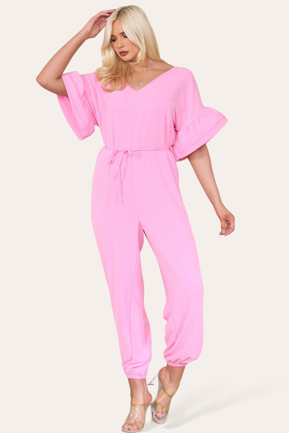 Ruffle Sleeves Frill Tie Jumpsuit - AX Labels