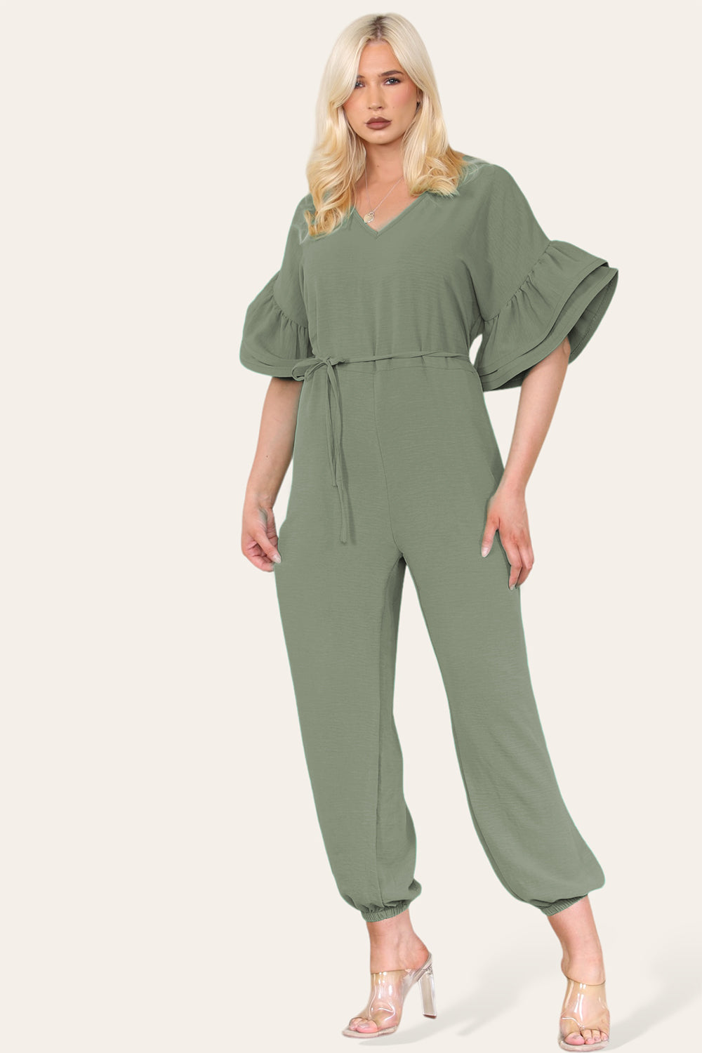 Ruffle Sleeves Frill Tie Jumpsuit - AX Labels