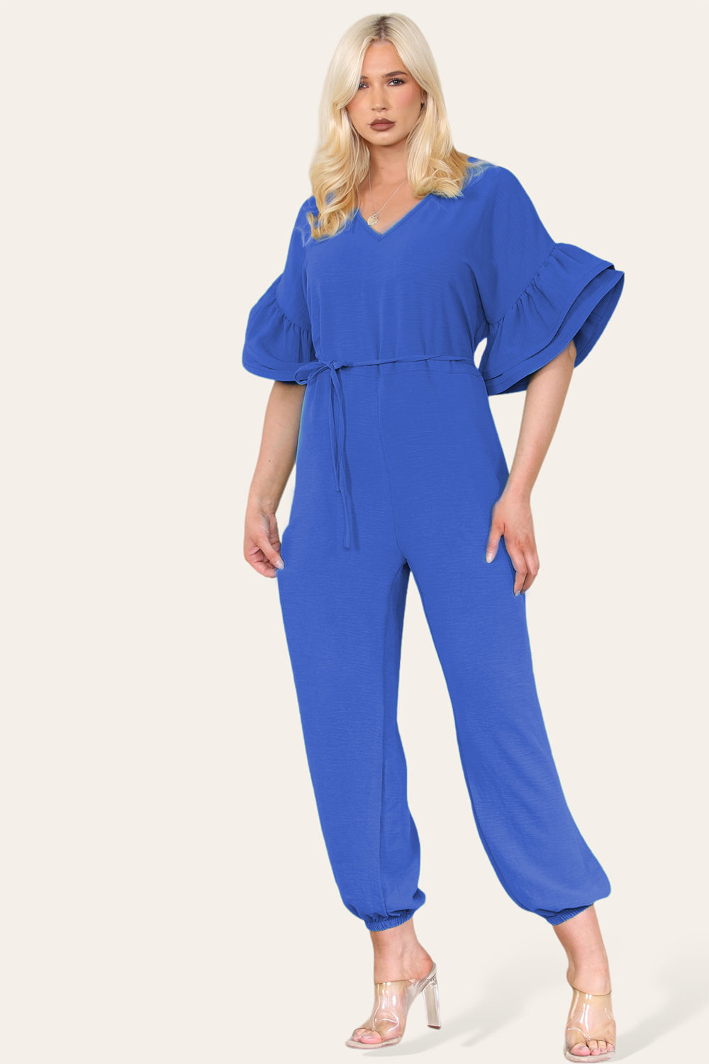Ruffle Sleeves Frill Tie Jumpsuit - AX Labels