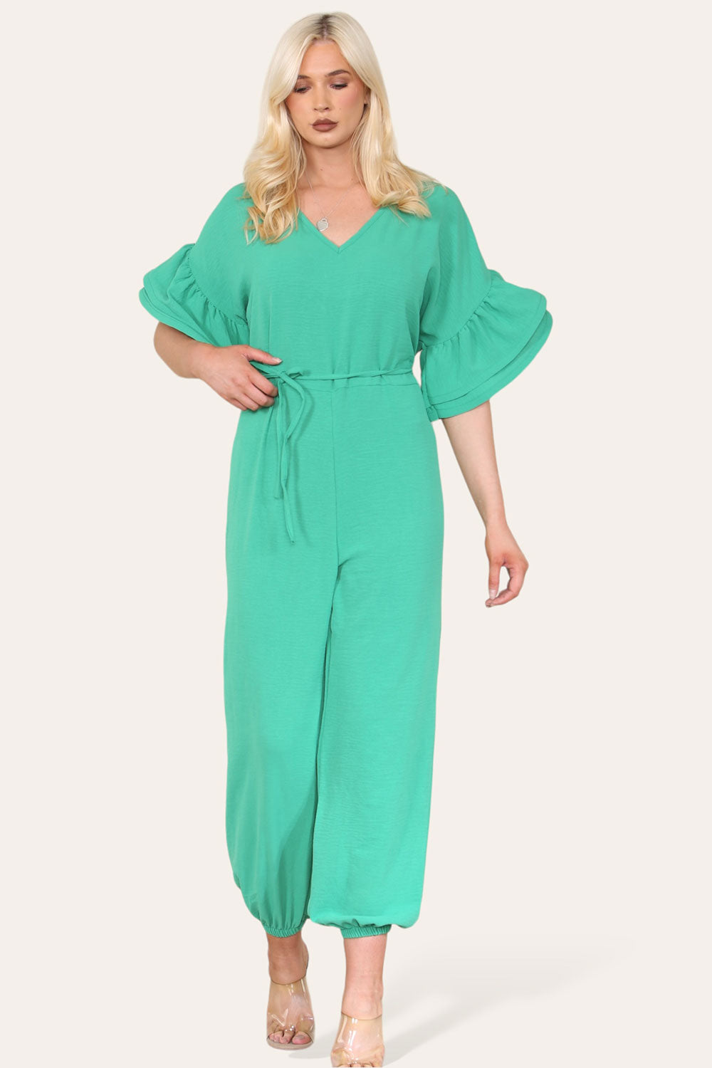 Ruffle Sleeves Frill Tie Jumpsuit - AX Labels