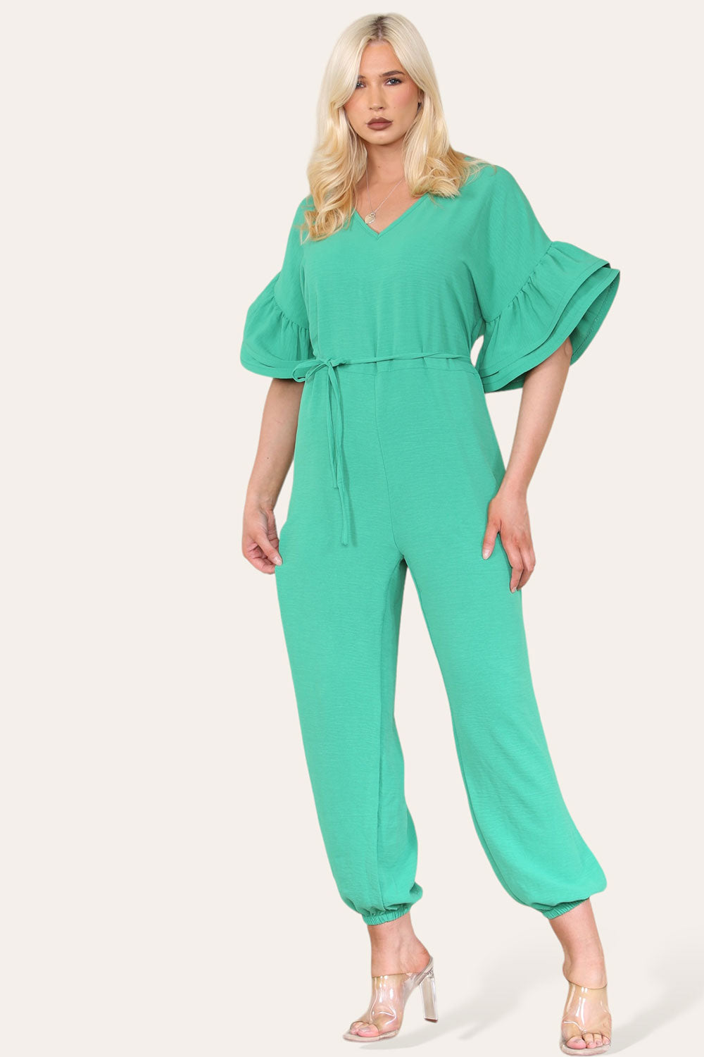 Ruffle Sleeves Frill Tie Jumpsuit - AX Labels