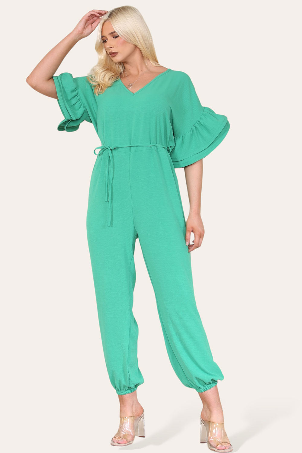 Ruffle Sleeves Frill Tie Jumpsuit - AX Labels