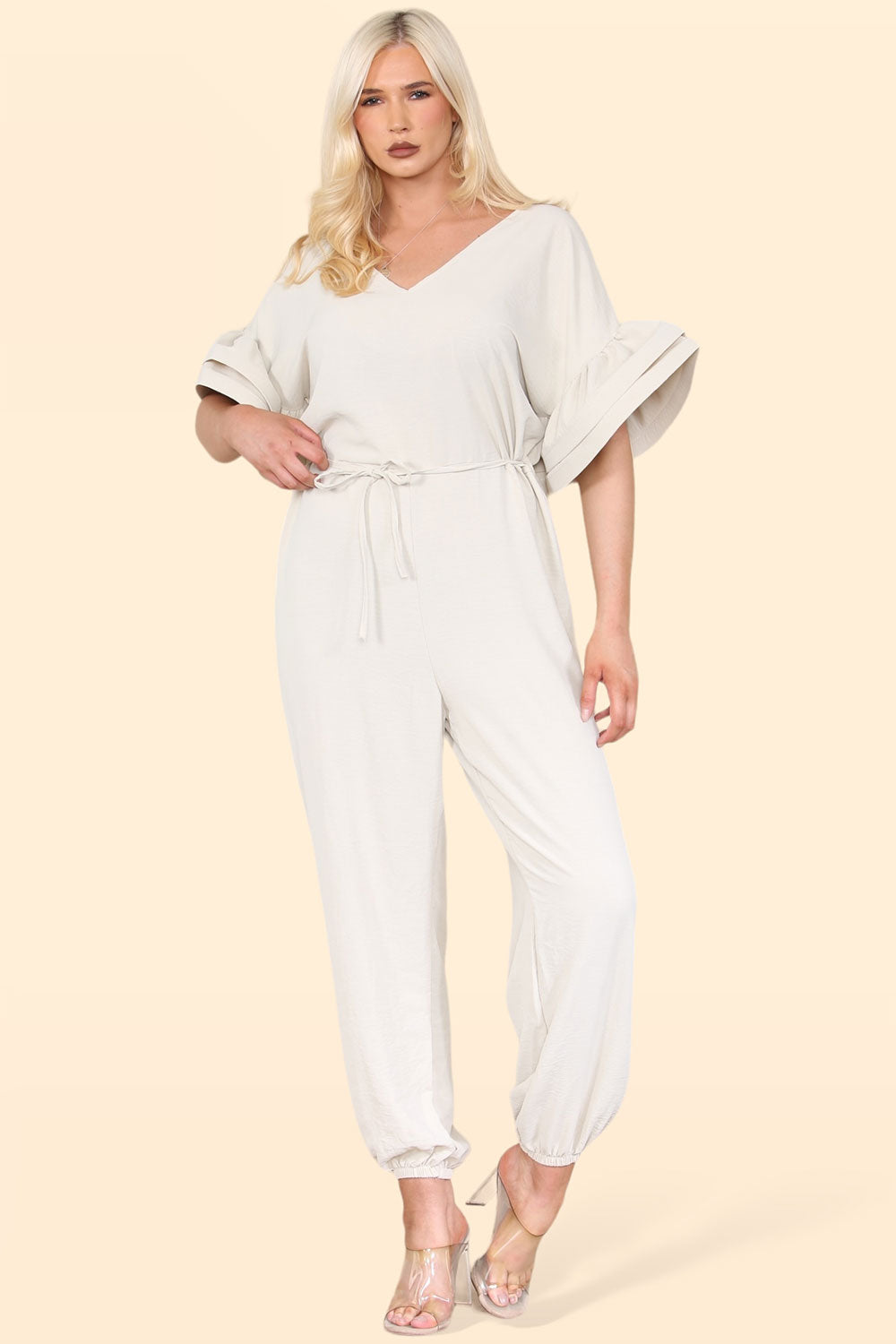 Ruffle Sleeves Frill Tie Jumpsuit - AX Labels