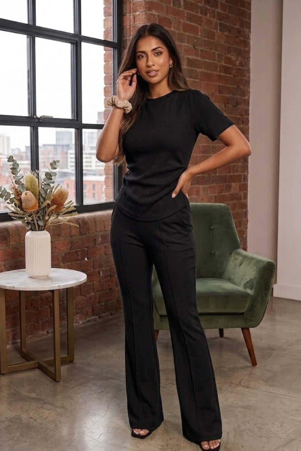 Side Cinched Flared Trousers Set