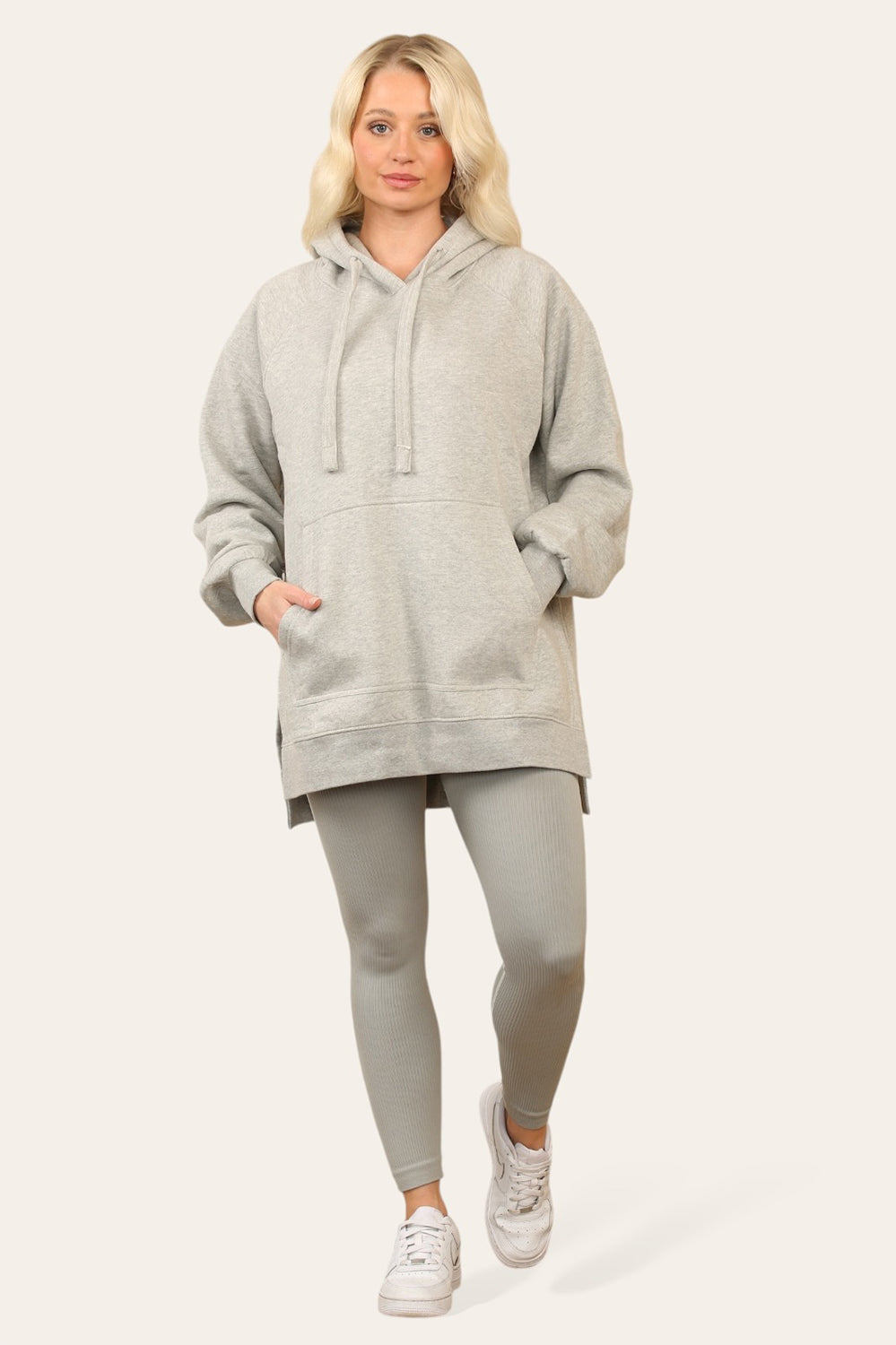 Side Split Front Pocket Over Size Hoodie