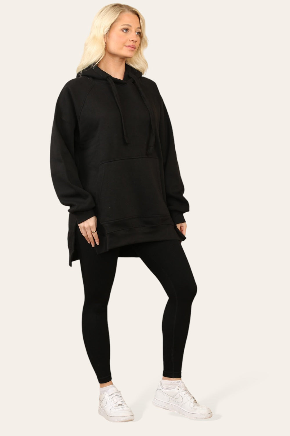 Side Split Front Pocket Over Size Hoodie