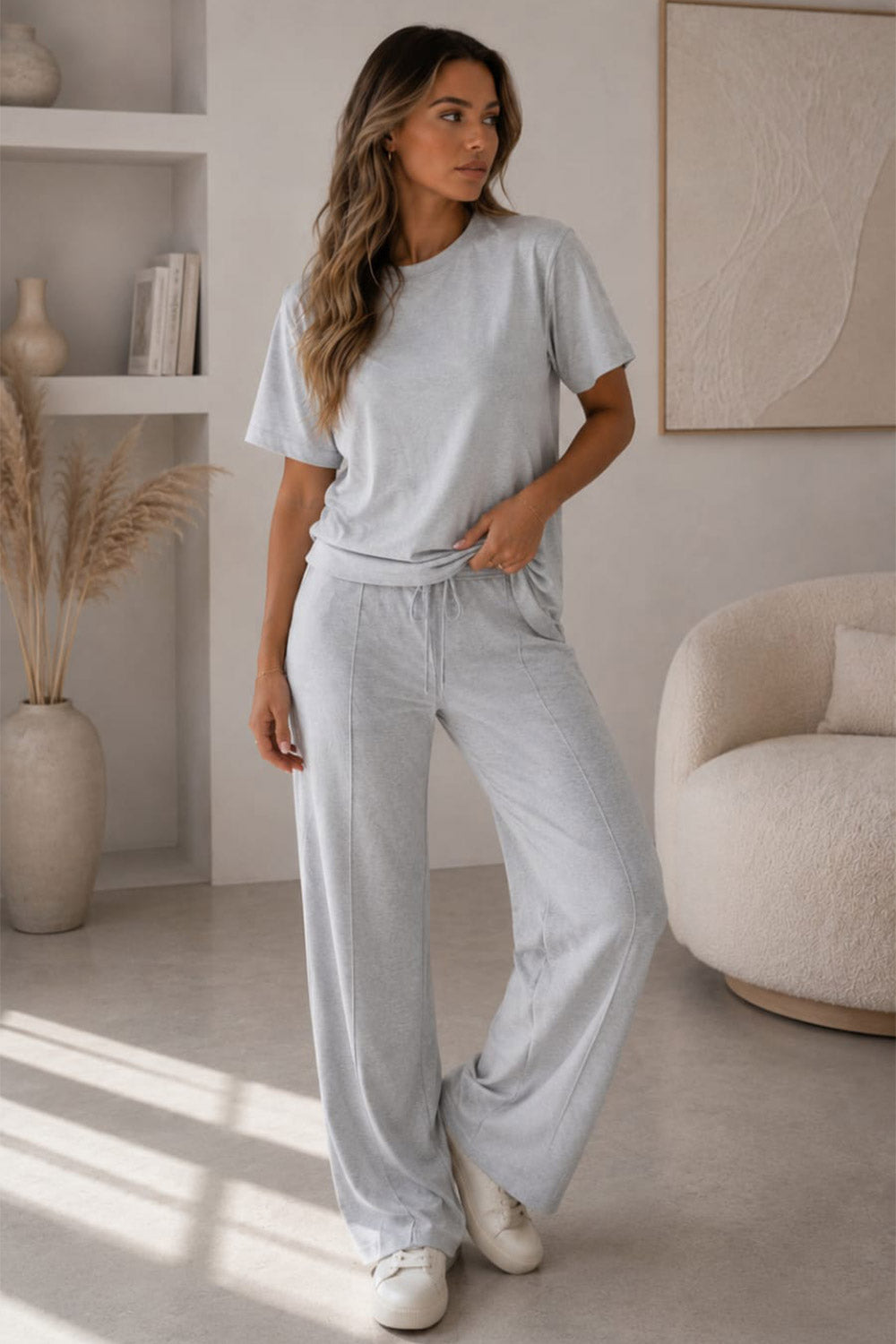 Side Cinched Flared Trousers Set
