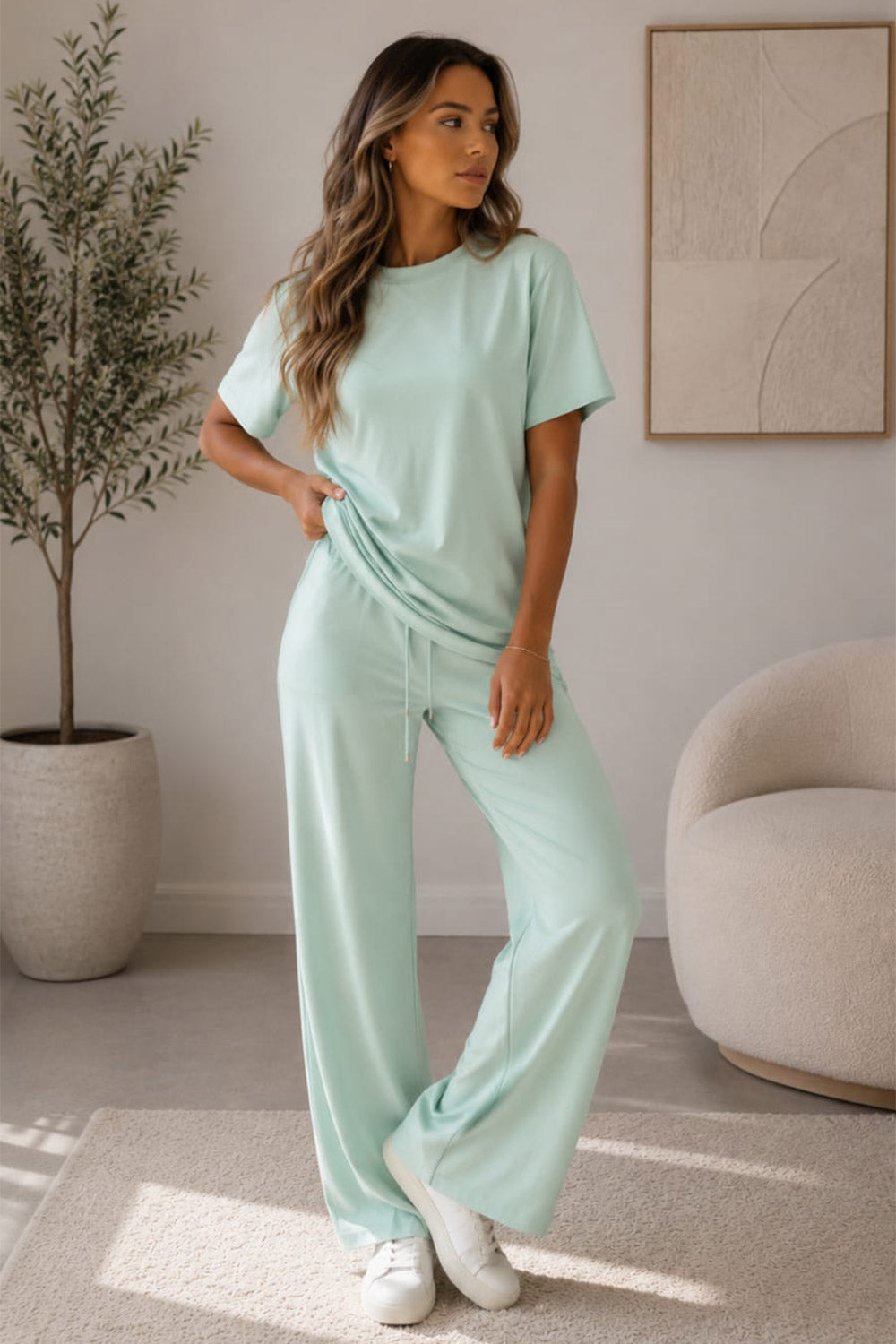 Side Cinched Flared Trousers Set