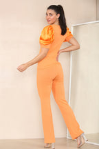 Silky Satin Puff Sleeves Ribbed Lounge Set - AX Labels