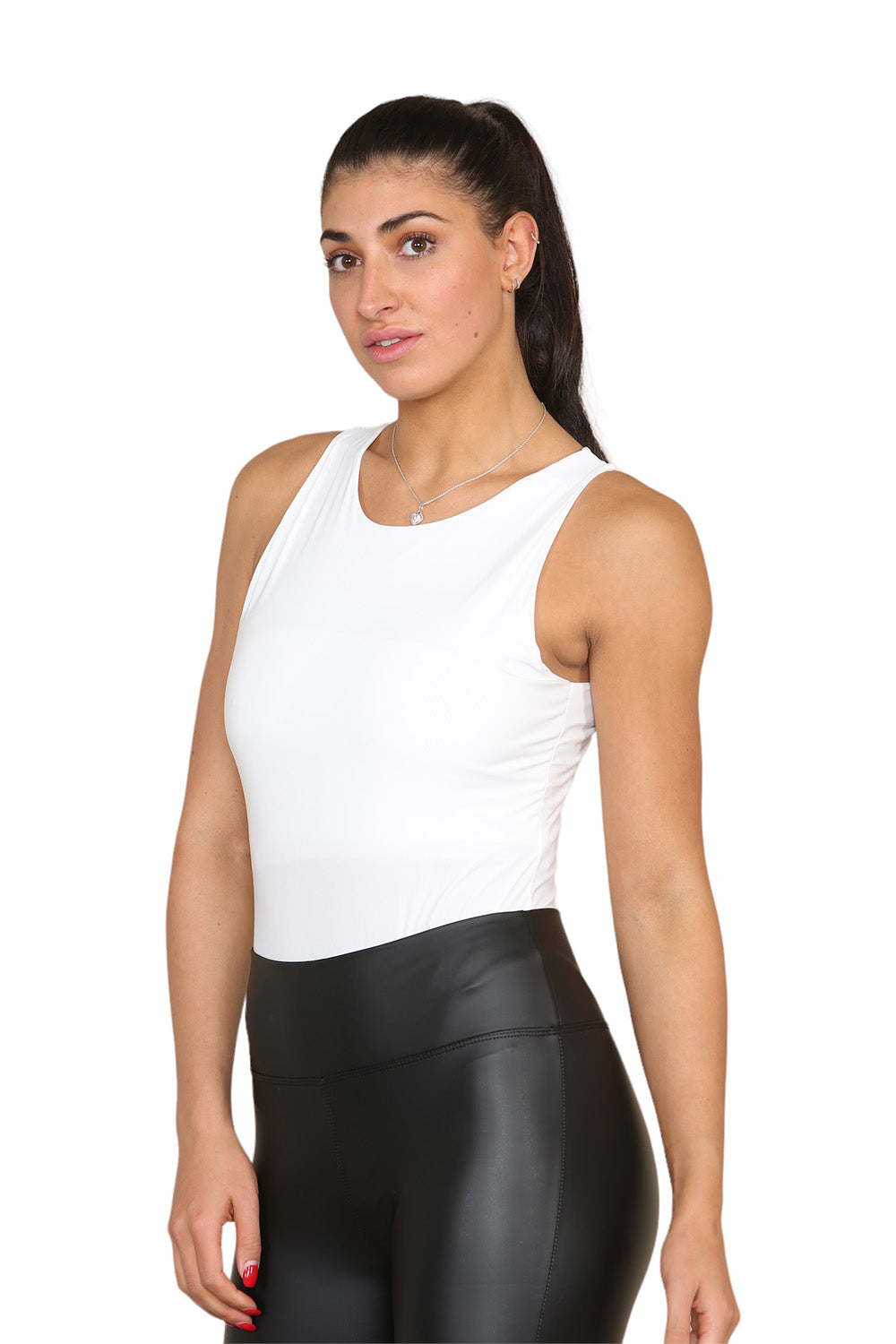 Slinky Racer Round Neck Double Layered Top Bodysuit - AX Labels