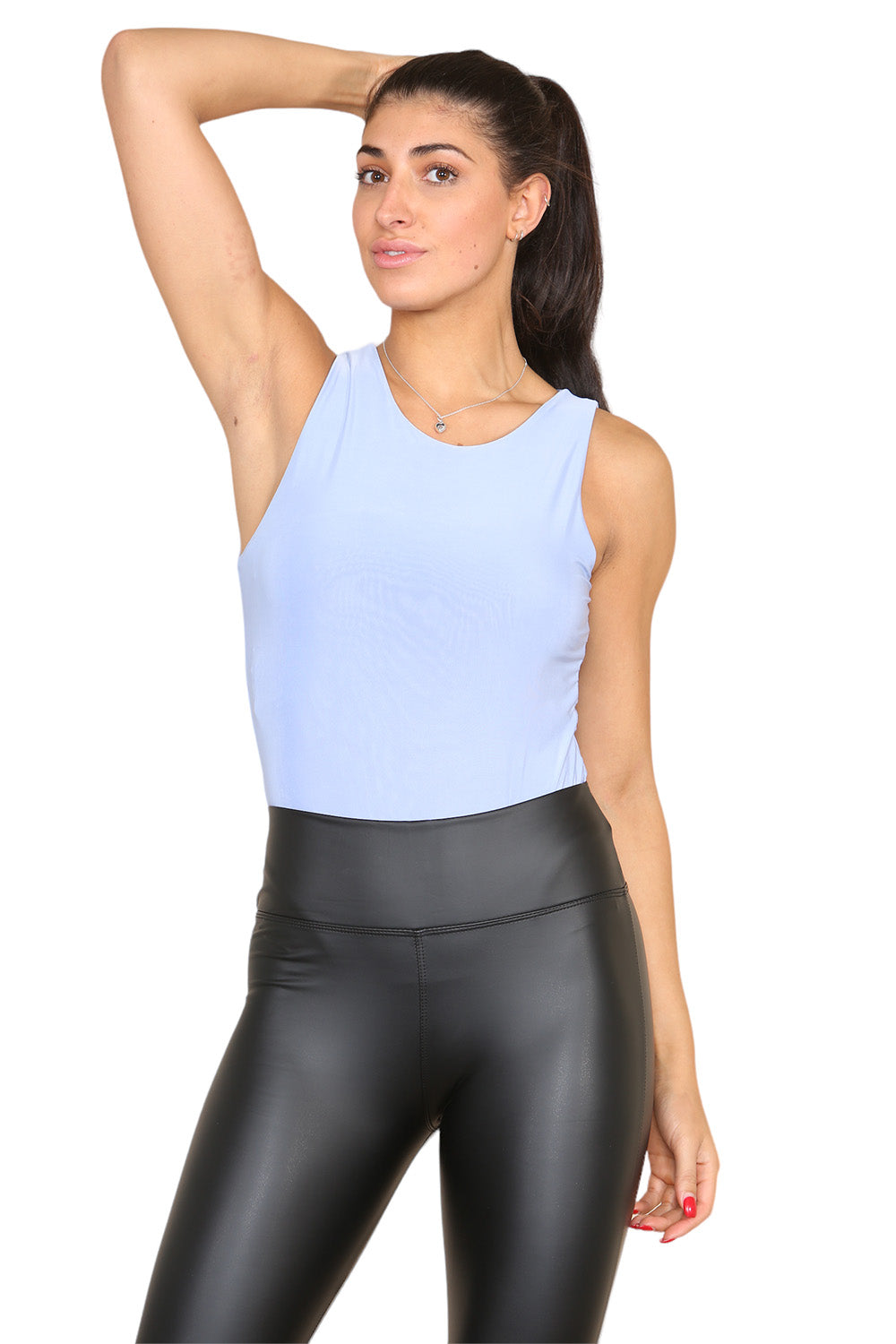 Slinky Racer Round Neck Double Layered Top Bodysuit - AX Labels