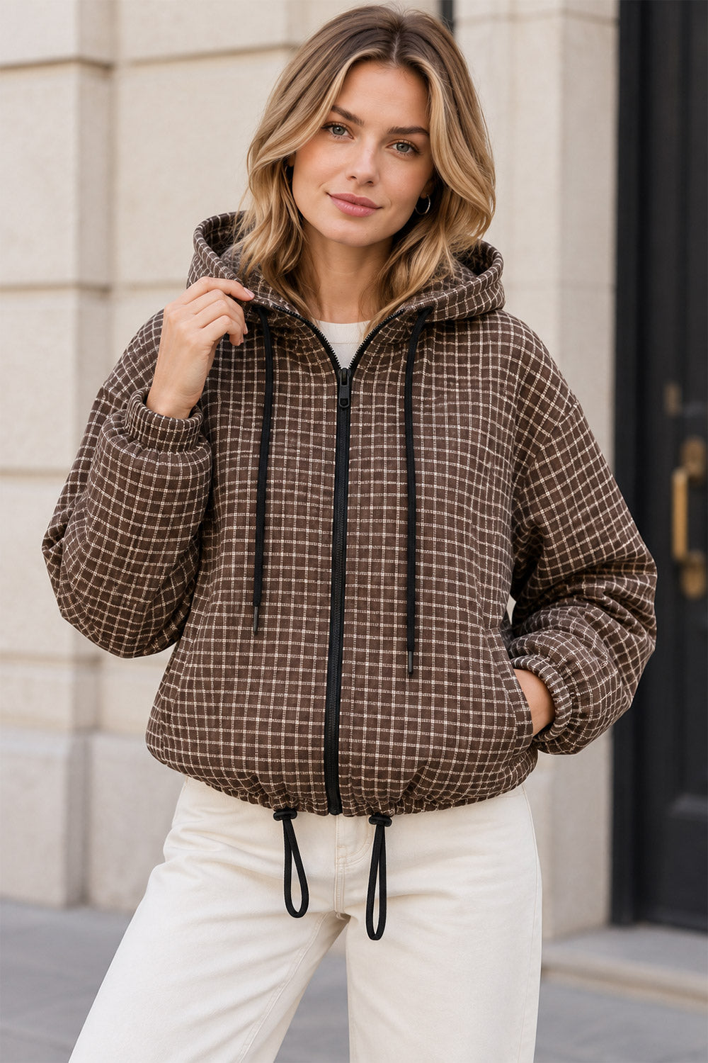 Small Checkered Inspired Designer Hooded Jacket