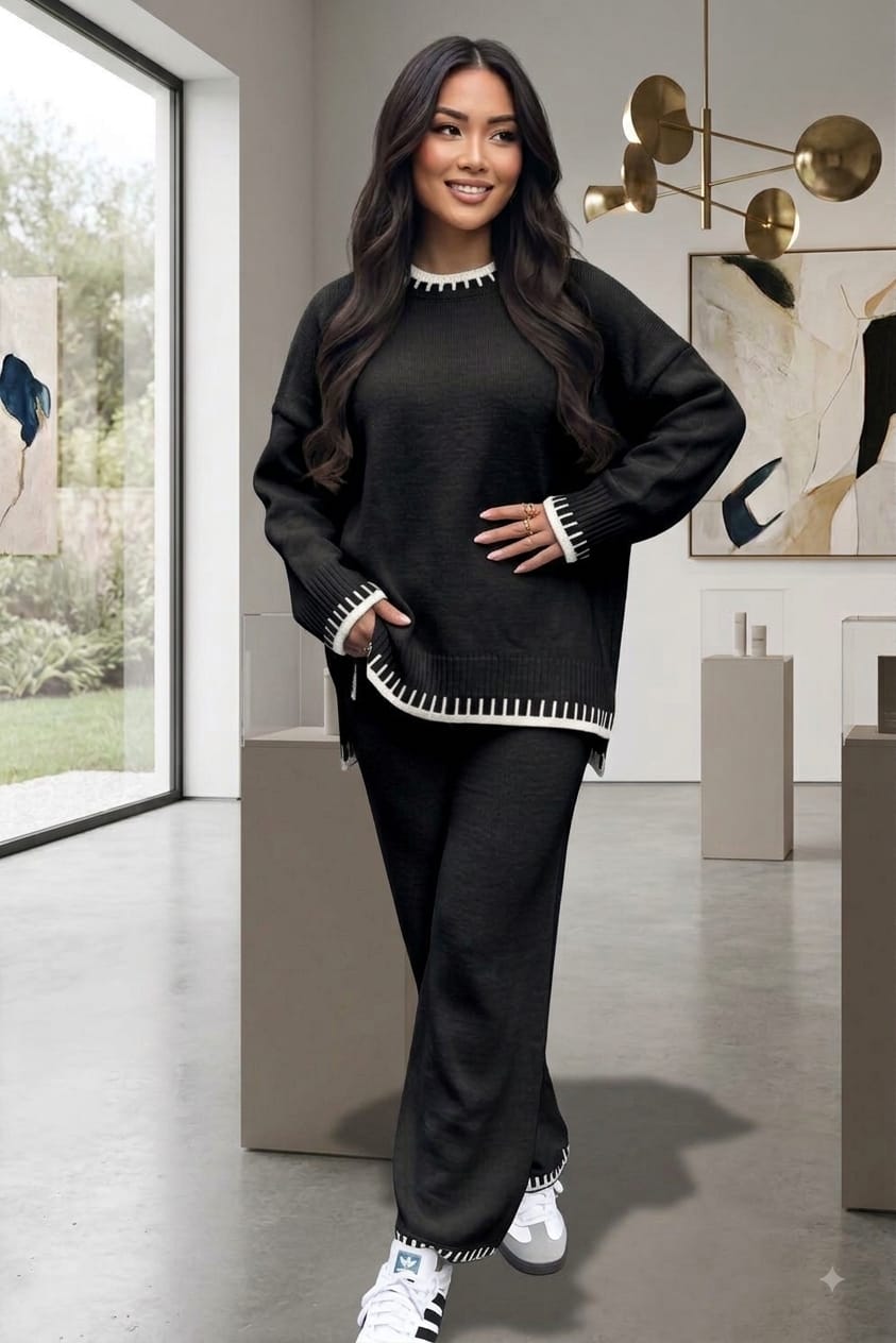 Stitched Stylish 2-Piece Knitted Lounge Comfort Co-Ord Set