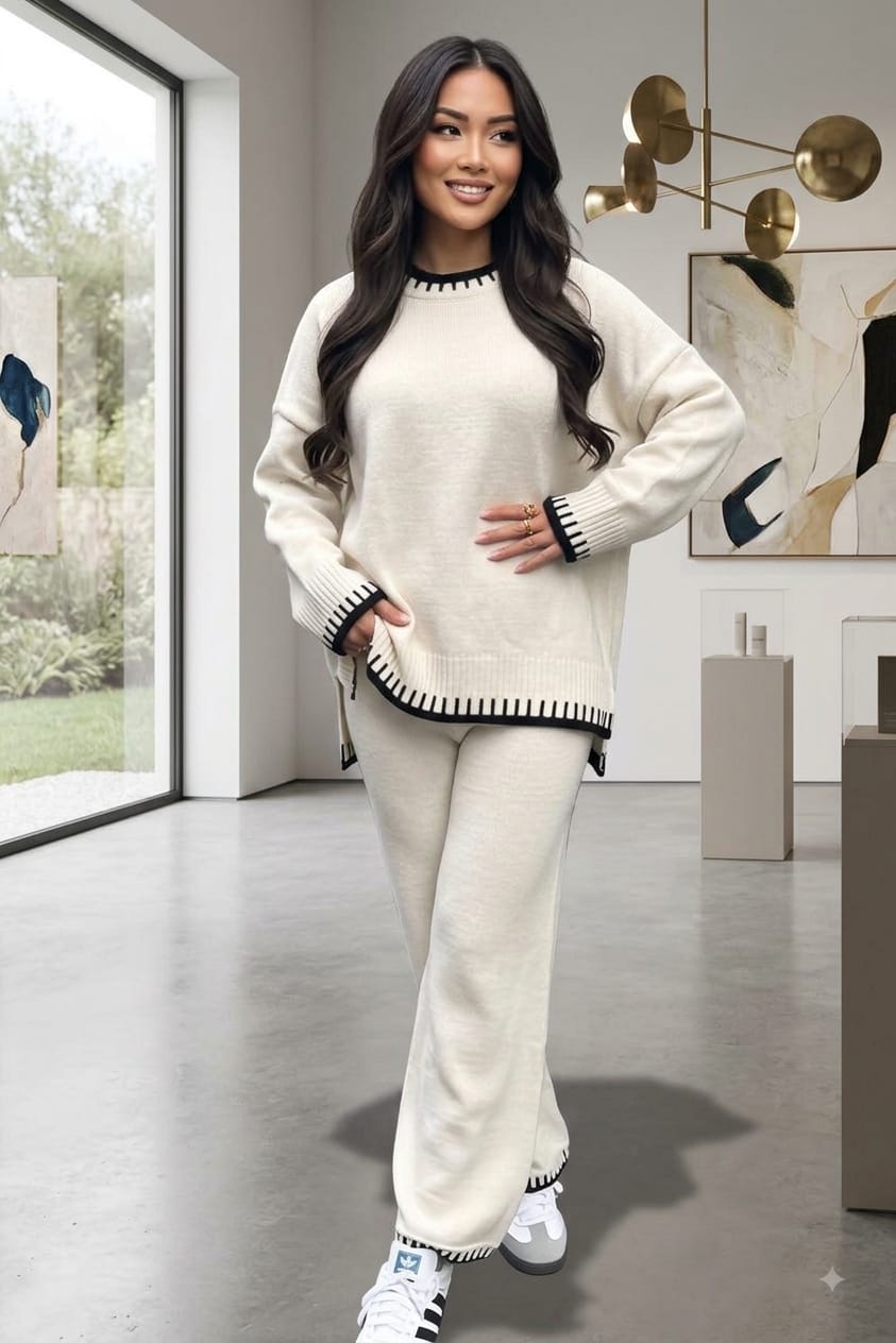Stitched Stylish 2-Piece Knitted Lounge Comfort Co-Ord Set