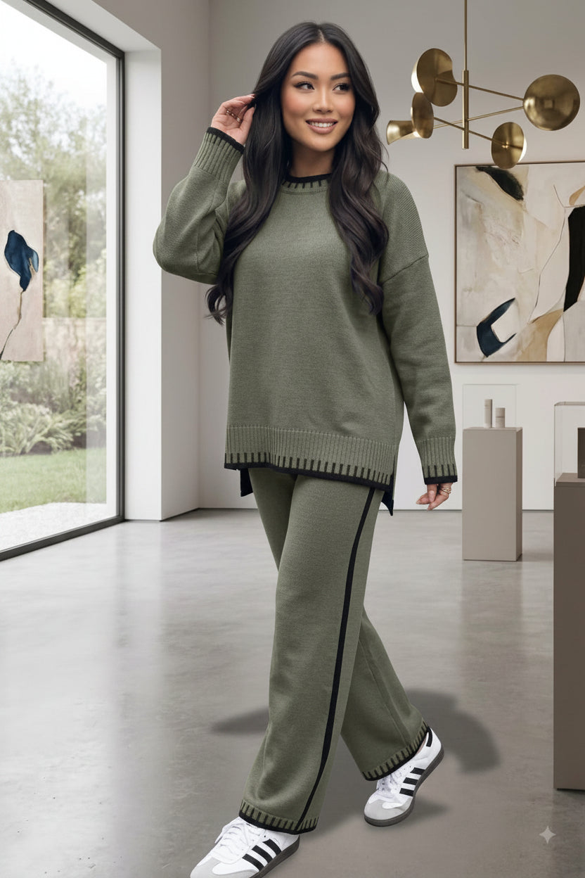 Stitched Stylish 2-Piece Knitted Lounge Comfort Co-Ord Set