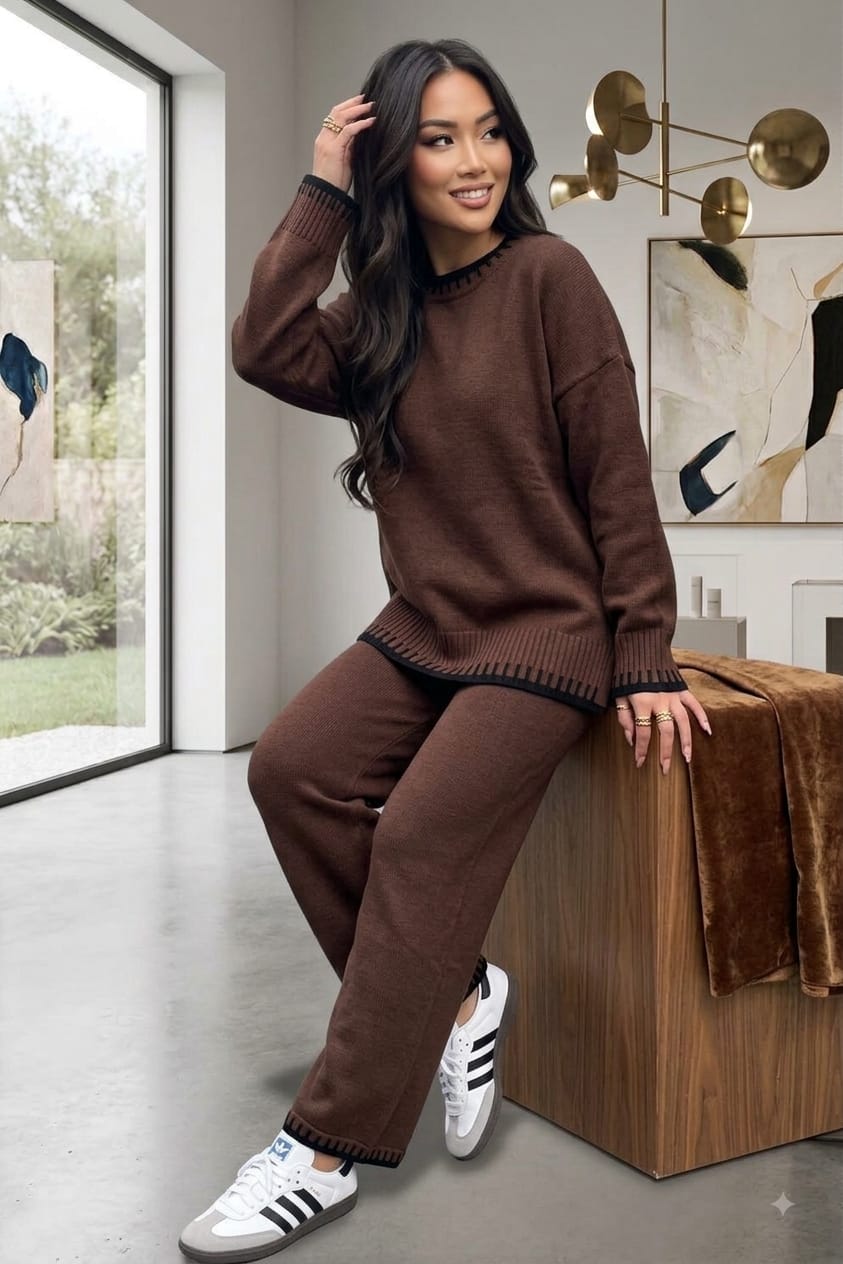 Stitched Stylish 2-Piece Knitted Lounge Comfort Co-Ord Set