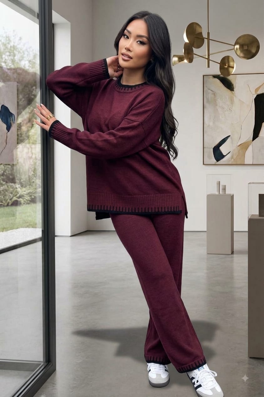 Stitched Stylish 2-Piece Knitted Lounge Comfort Co-Ord Set