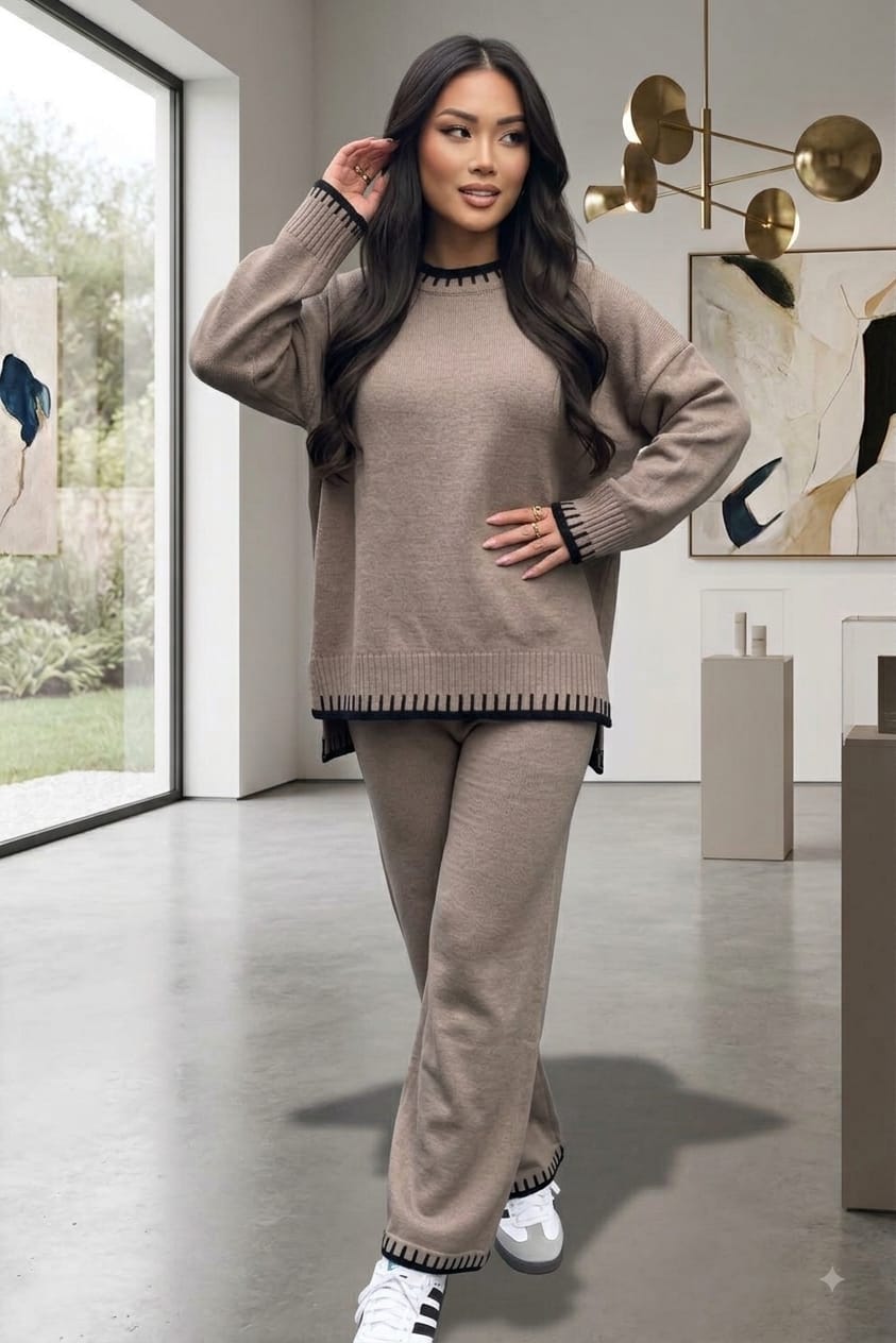 Stitched Stylish 2-Piece Knitted Lounge Comfort Co-Ord Set