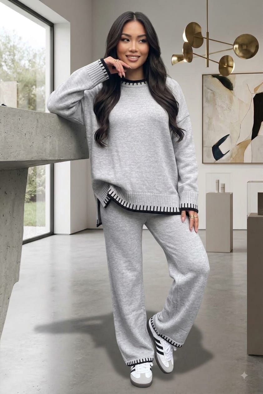 Stitched Stylish 2-Piece Knitted Lounge Comfort Co-Ord Set