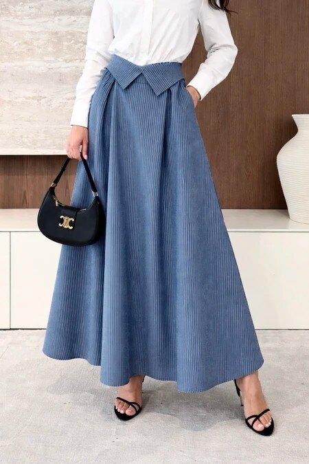 Striped Cotton Skirt with Elastic Waist