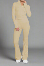 Super Active Zip Top and Push Up Flared Trousers Gym Set - Without Ruched Bum New Style