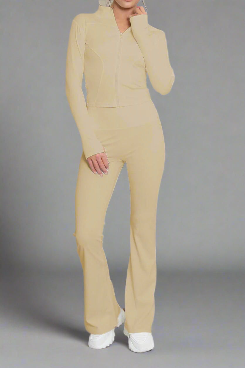 Super Active Zip Top and Push Up Flared Trousers Gym Set - Without Ruched Bum New Style