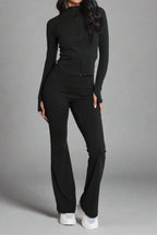 Super Active Zip Top and Push Up Flared Trousers Gym Set - Without Ruched Bum New Style