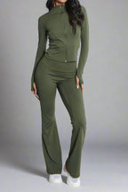 Super Active Zip Top and Push Up Flared Trousers Gym Set - Without Ruched Bum New Style