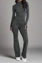 Super Active Zip Top and Push Up Flared Trousers Gym Set - Without Ruched Bum New Style