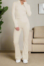 Super Active Zip Top and Push Up Flared Trousers Ruched Bum Gym Set