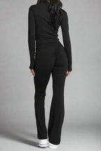 Super Active Zip Top and Push Up Flared Trousers Ruched Bum Gym Set