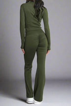 Super Active Zip Top and Push Up Flared Trousers Ruched Bum Gym Set