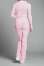 Super Active Zip Top and Push Up Flared Trousers Ruched Bum Gym Set