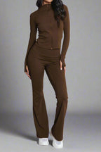 Super Active Zip Top and Push Up Flared Trousers Ruched Bum Gym Set