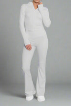 Super Active Zip Top and Push Up Flared Trousers Ruched Bum Gym Set