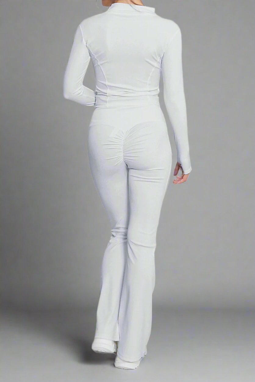 Super Active Zip Top and Push Up Flared Trousers Ruched Bum Gym Set