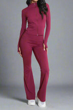 Super Active Zip Top and Push Up Flared Trousers Ruched Bum Gym Set