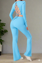 Super Fitness Cutout Round Neck Cross Back Syoga Wrap Top Active Gym Set