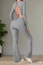 Super Fitness Cutout Round Neck Cross Back Syoga Wrap Top Active Gym Set
