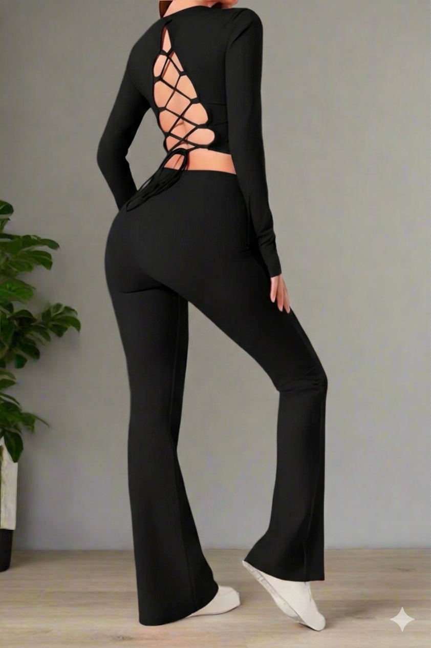 Super Fitness Cutout Round Neck Cross Back Syoga Wrap Top Active Gym Set