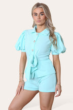 Tie Belt Button Shorts Set - AX Labels