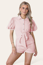 Tie Belt Button Shorts Set - AX Labels