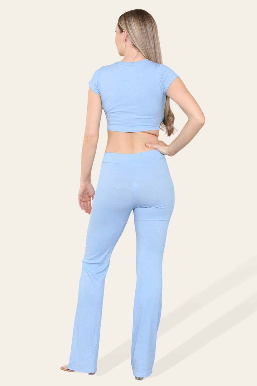 Tie Belt Front Cropped Loungewear Ribbed Trousers Set - AX Labels