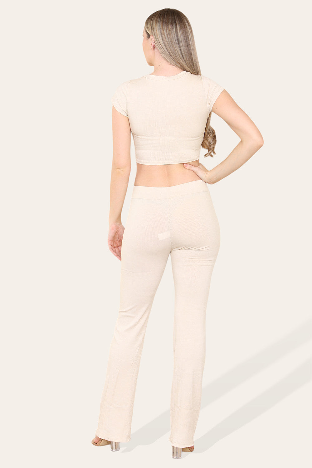 Tie Belt Front Cropped Loungewear Ribbed Trousers Set - AX Labels